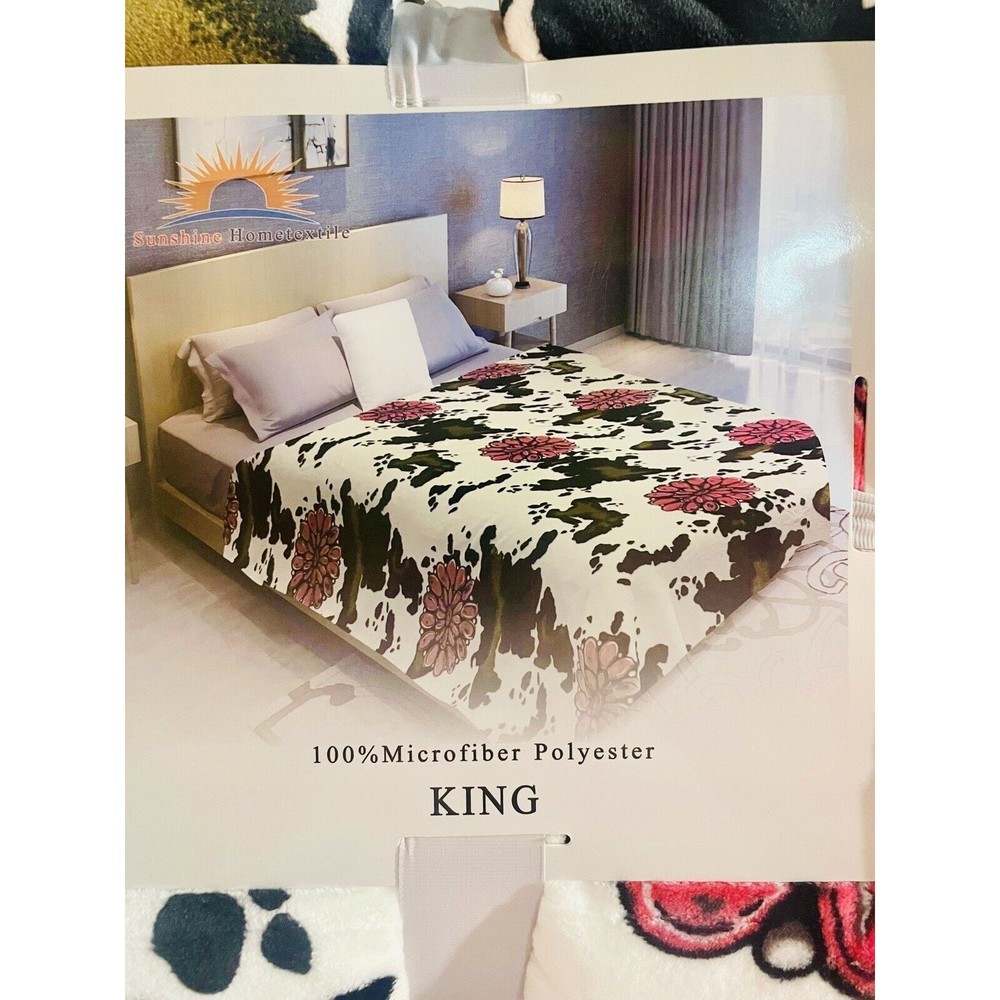 Worlds Softest King Size Comforter Cow Print Hot Pink Turquoise Pink Stone